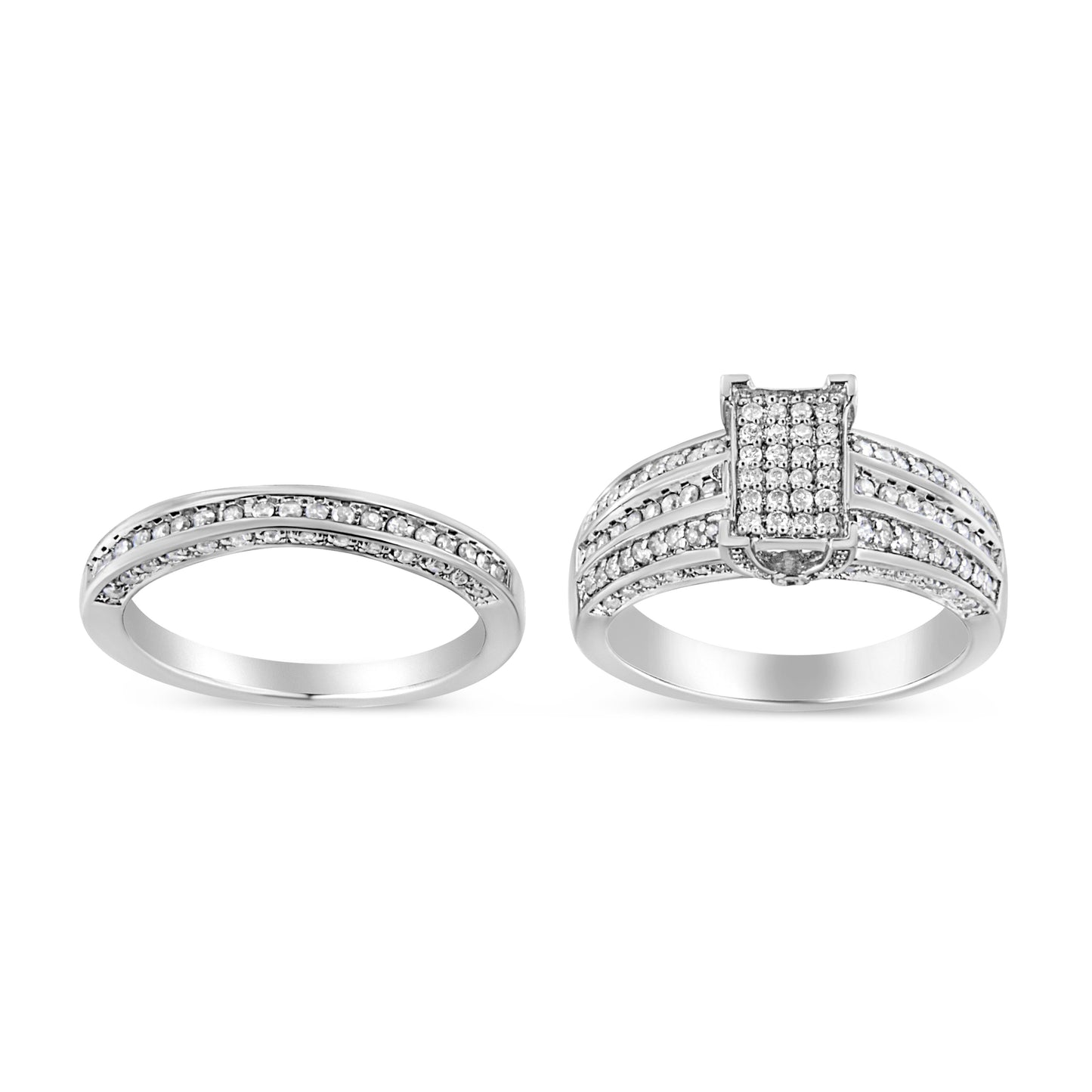Conjunto de Anillo de Compromiso de Diamantes de Plata Esterlina .925 3/4 Cttw - Talla 6.5