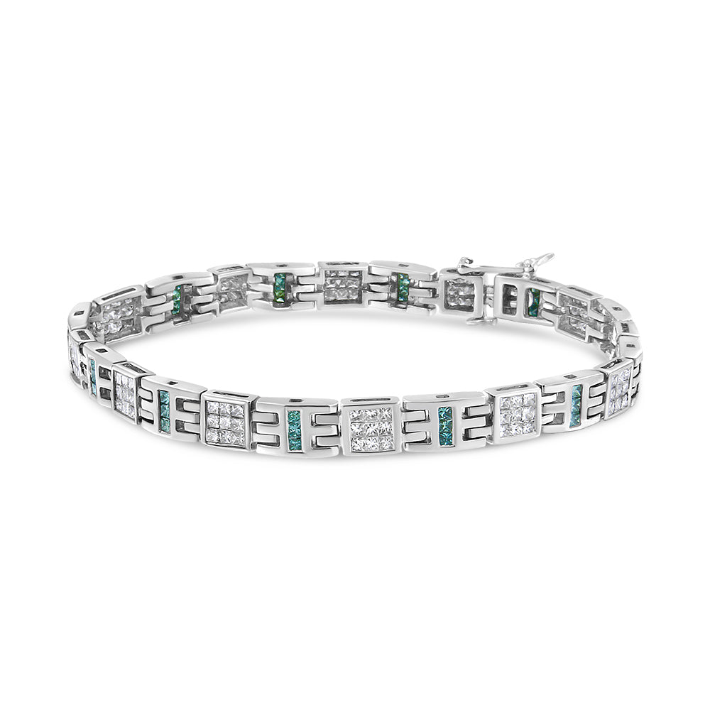 Pulsera de eslabones de diamantes en corte princesa de oro blanco de 14 quilates