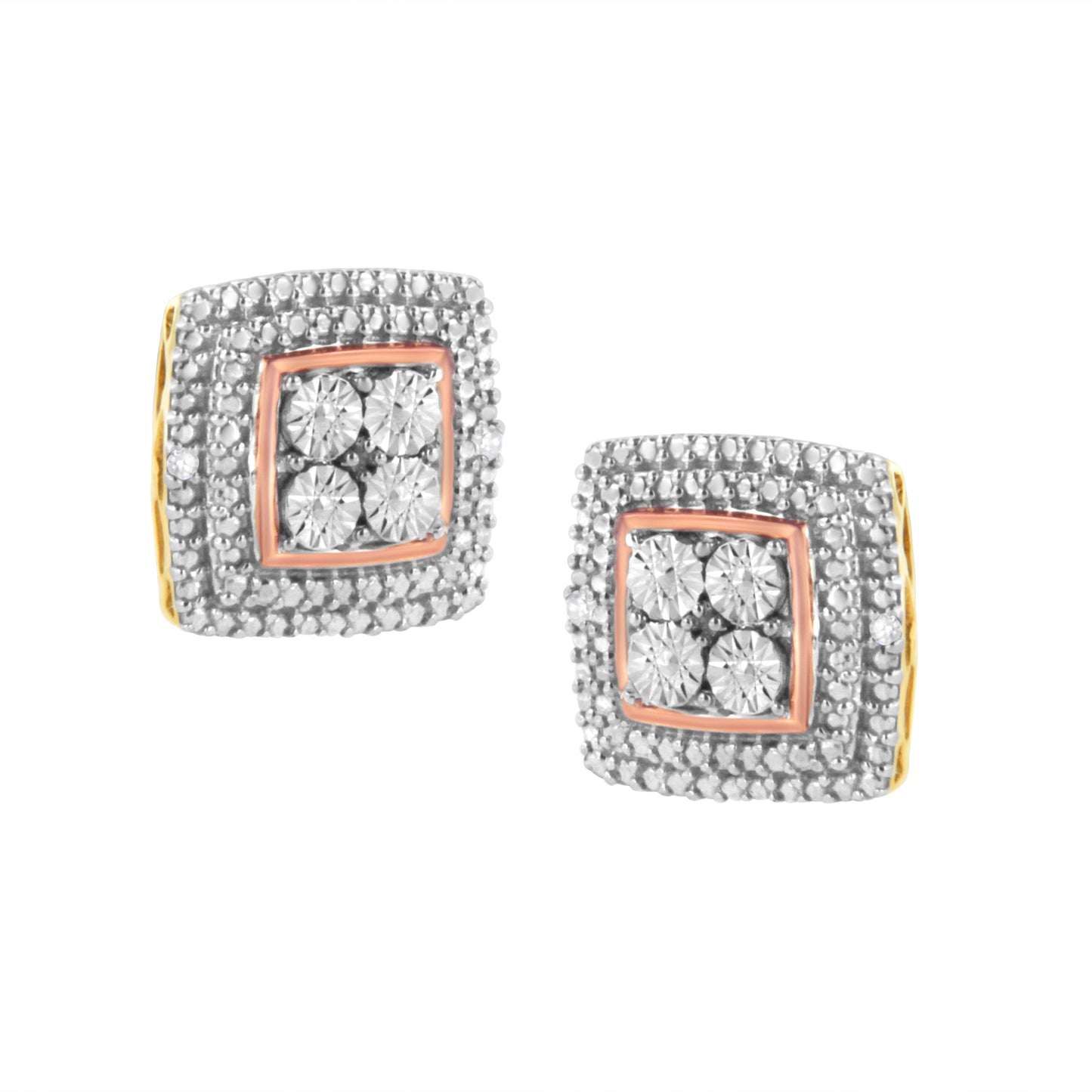 Pendientes de Acento de Diamante de Plata Esterlina Baño de Oro de 10K