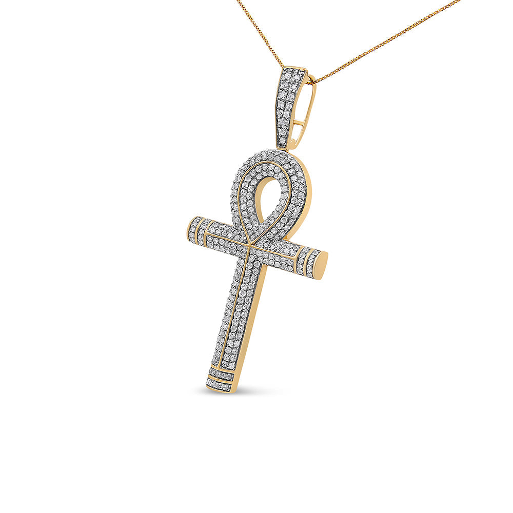 Pendentif Croix Ankh en Diamant Rond en Or Jaune 10K pour Hommes