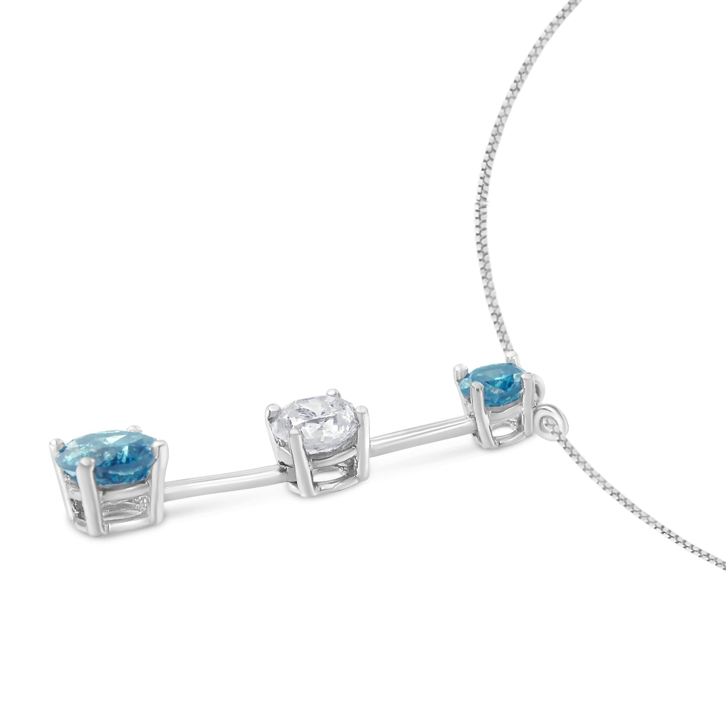 14K White Gold Diamond Pendant Necklace with Blue Accents