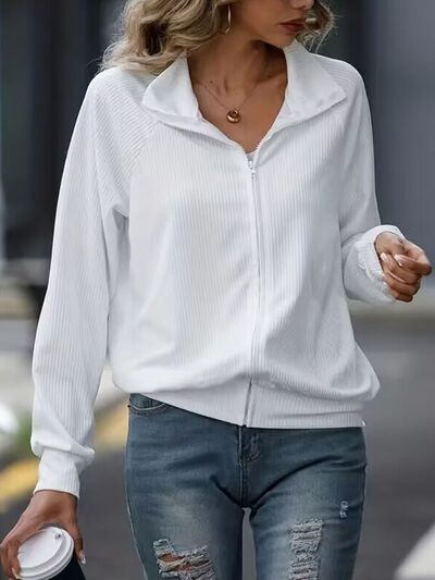 Chaqueta blanca con cremallera y cuello para mujer versátil