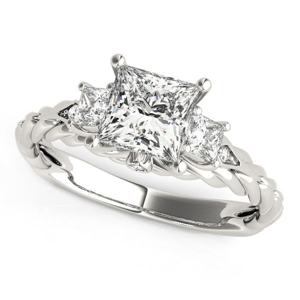 Bague en diamant antique à trois pierres en or blanc 14 carats avec taille princesse