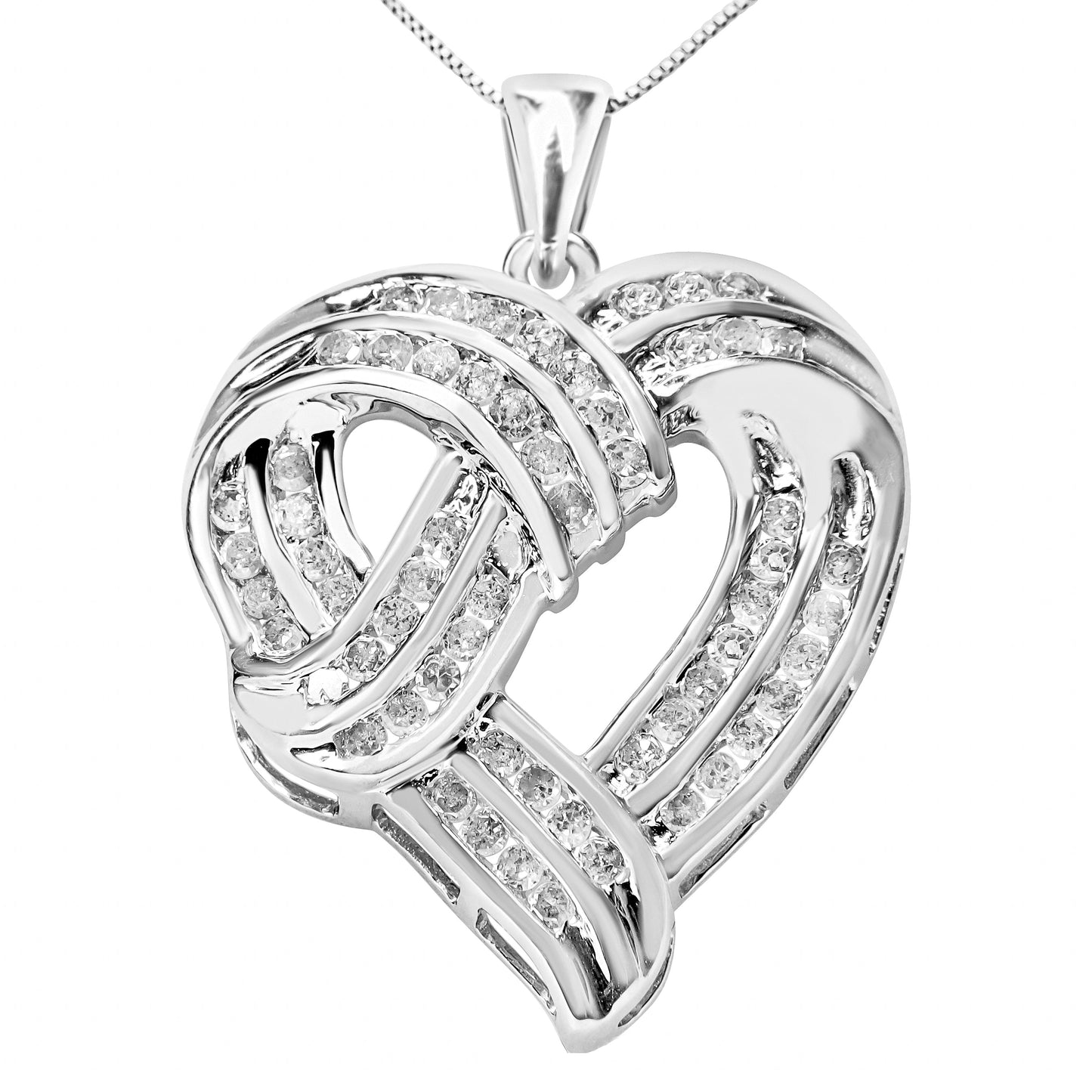 Collar de Colgante de Corazón Abierto de Diamante en Plata Esterlina .925