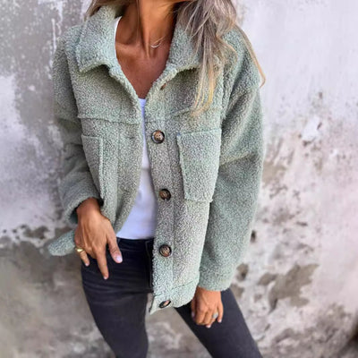Women's Lamb Wool Cropped Coat - Stylish Winter Jacket
