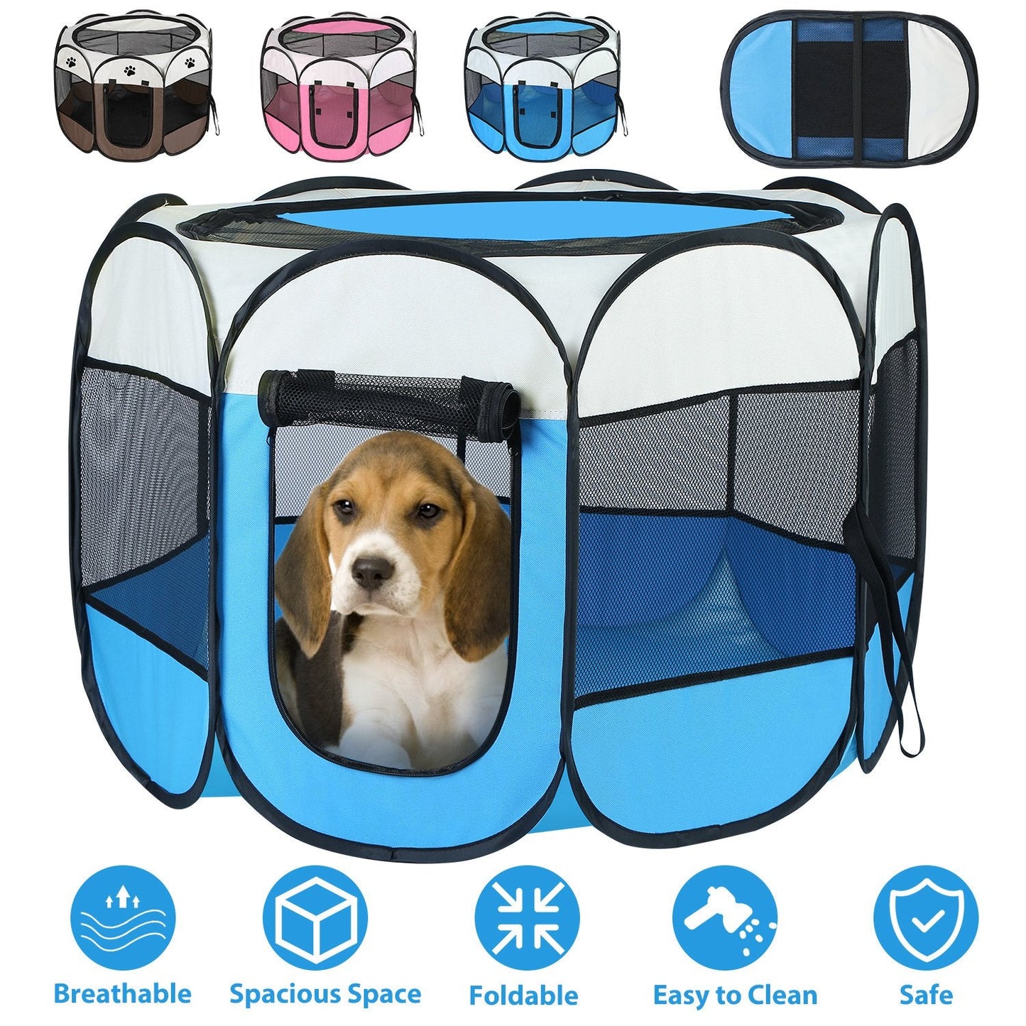 Portable Foldable Pet Tent Exercise Pen Kennel Removable Zipper Top and Bottom Water Resistant Indoor Outdoor Use For Dogs Cats Other Pets - Korvel