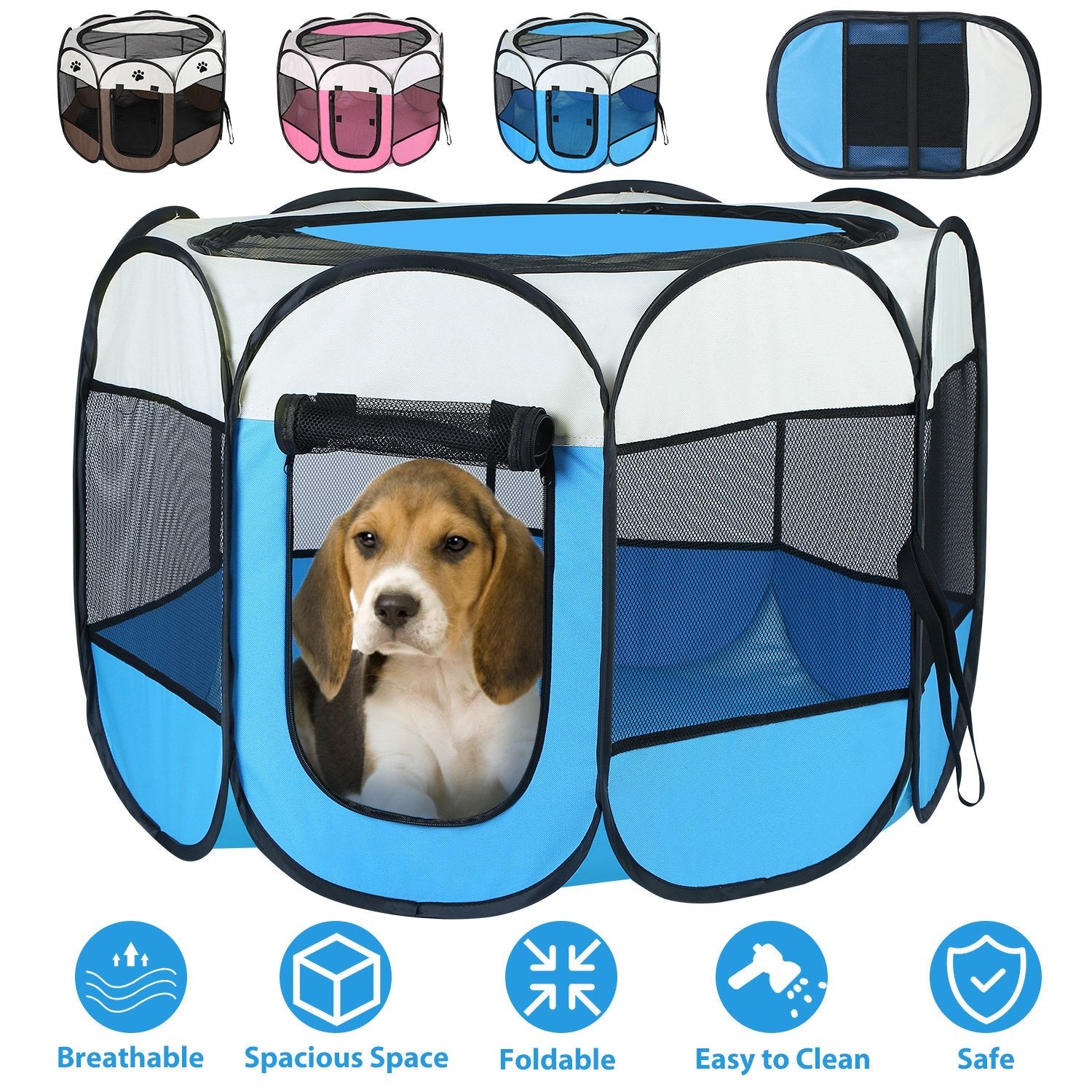 Portable Foldable Pet Tent Exercise Pen Kennel Removable Zipper Top and Bottom Water Resistant Indoor Outdoor Use For Dogs Cats Other Pets - Korvel