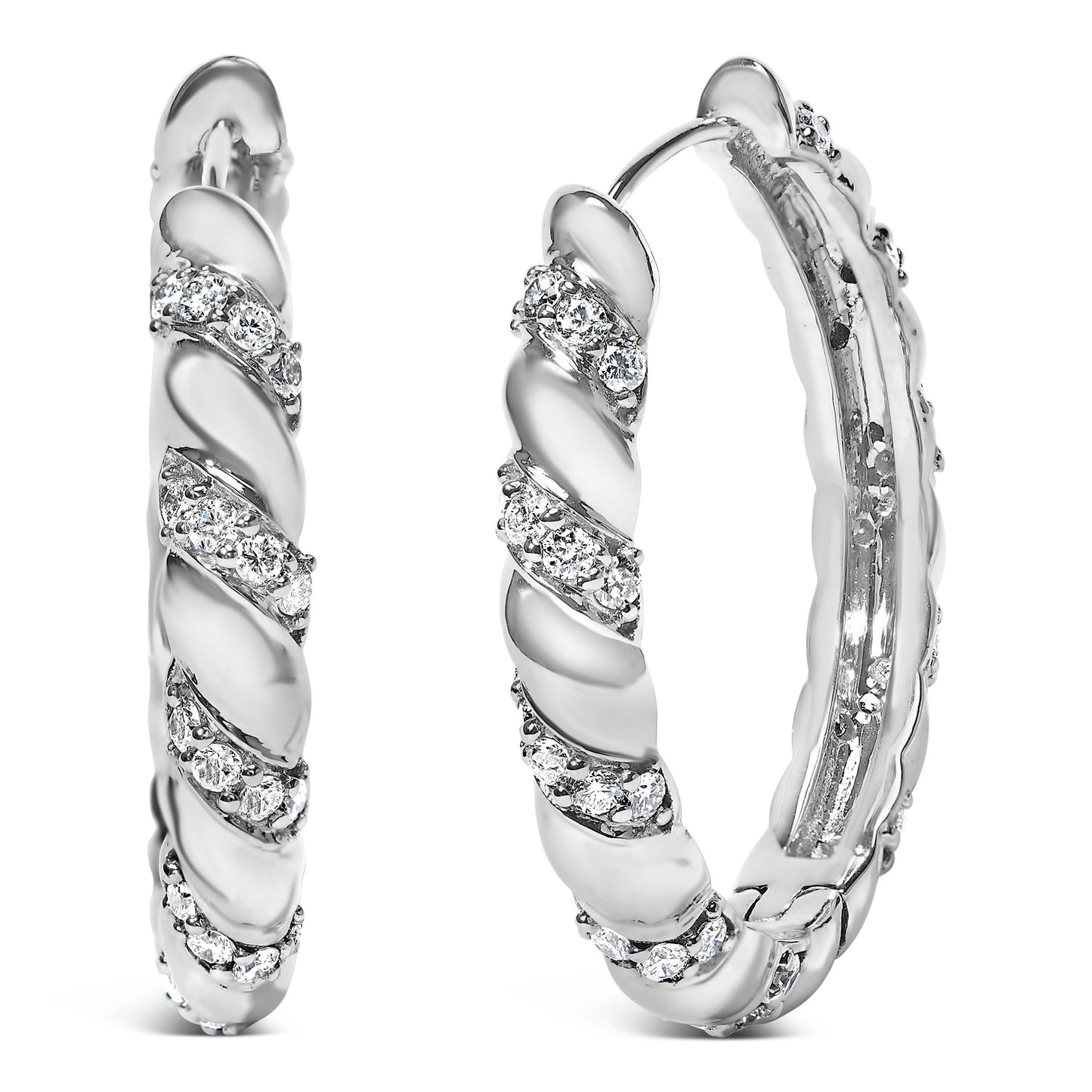 Boucles d'oreilles créoles en diamant cultivé en laboratoire en or blanc 14K