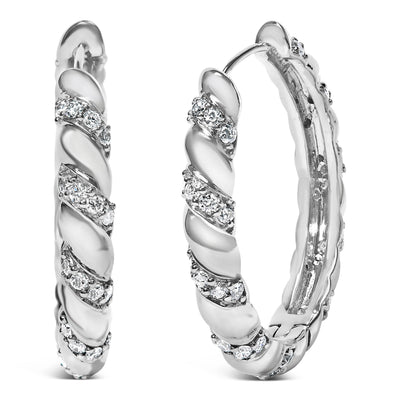 14K White Gold Lab Grown Diamond Swirl Hoop Earrings