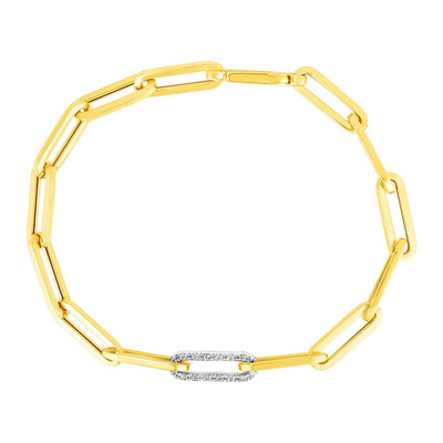 Bracelet en chaîne Paperclip en or jaune 14k avec lien en diamant