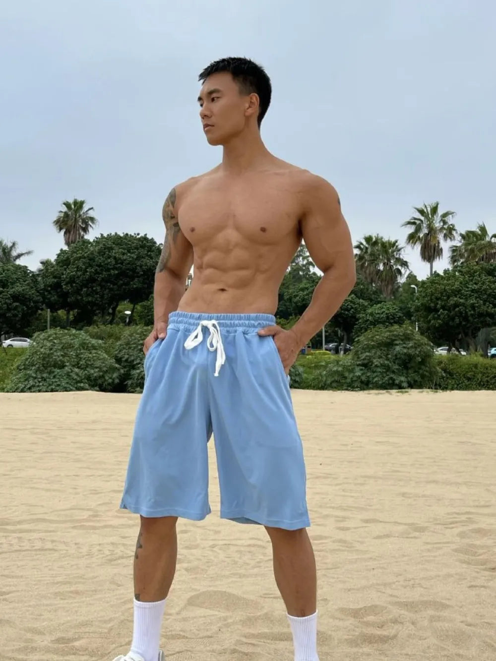 Shorts à cordon pour hommes grandes tailles avec poches