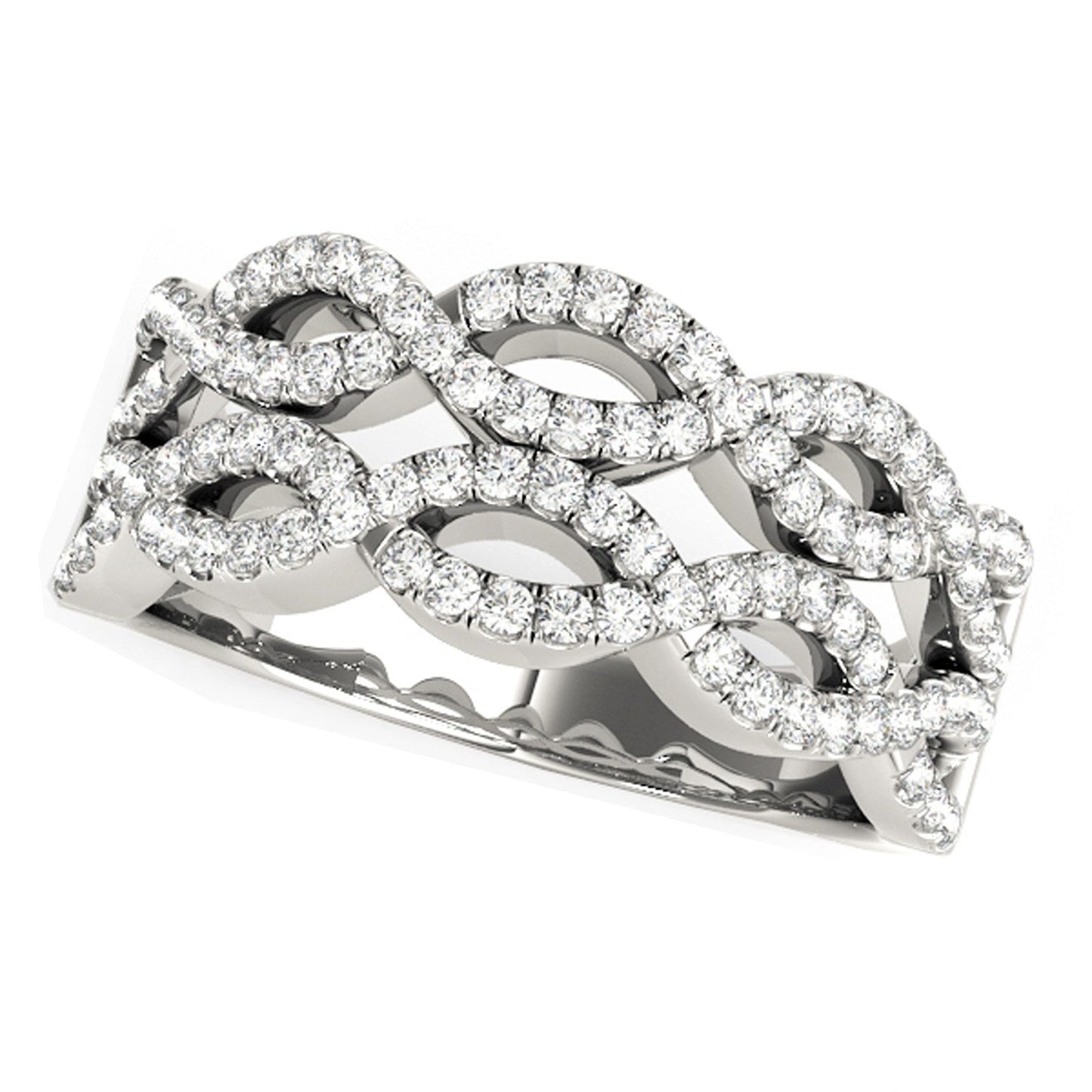 Anillo de Olas Dobles entrelazadas con Diamantes en Oro Blanco de 14k