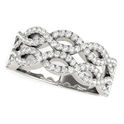 Anillo de Olas Dobles entrelazadas con Diamantes en Oro Blanco de 14k