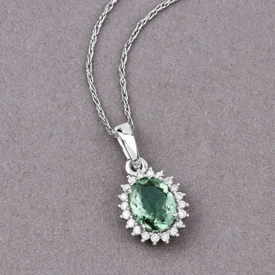Pendentif en or blanc 14K avec tourmaline verte de 1,39 carat et diamants