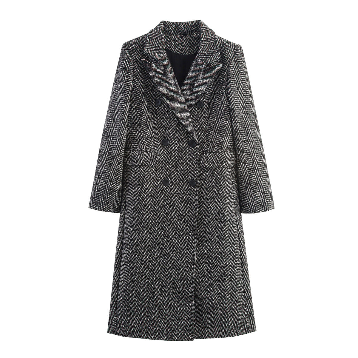 Womens British-Style Commuter Herringbone Wool Coat