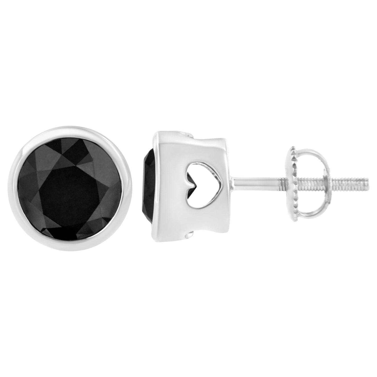 .925 Sterling Silver Black Diamond Bezel-Set Stud Earrings