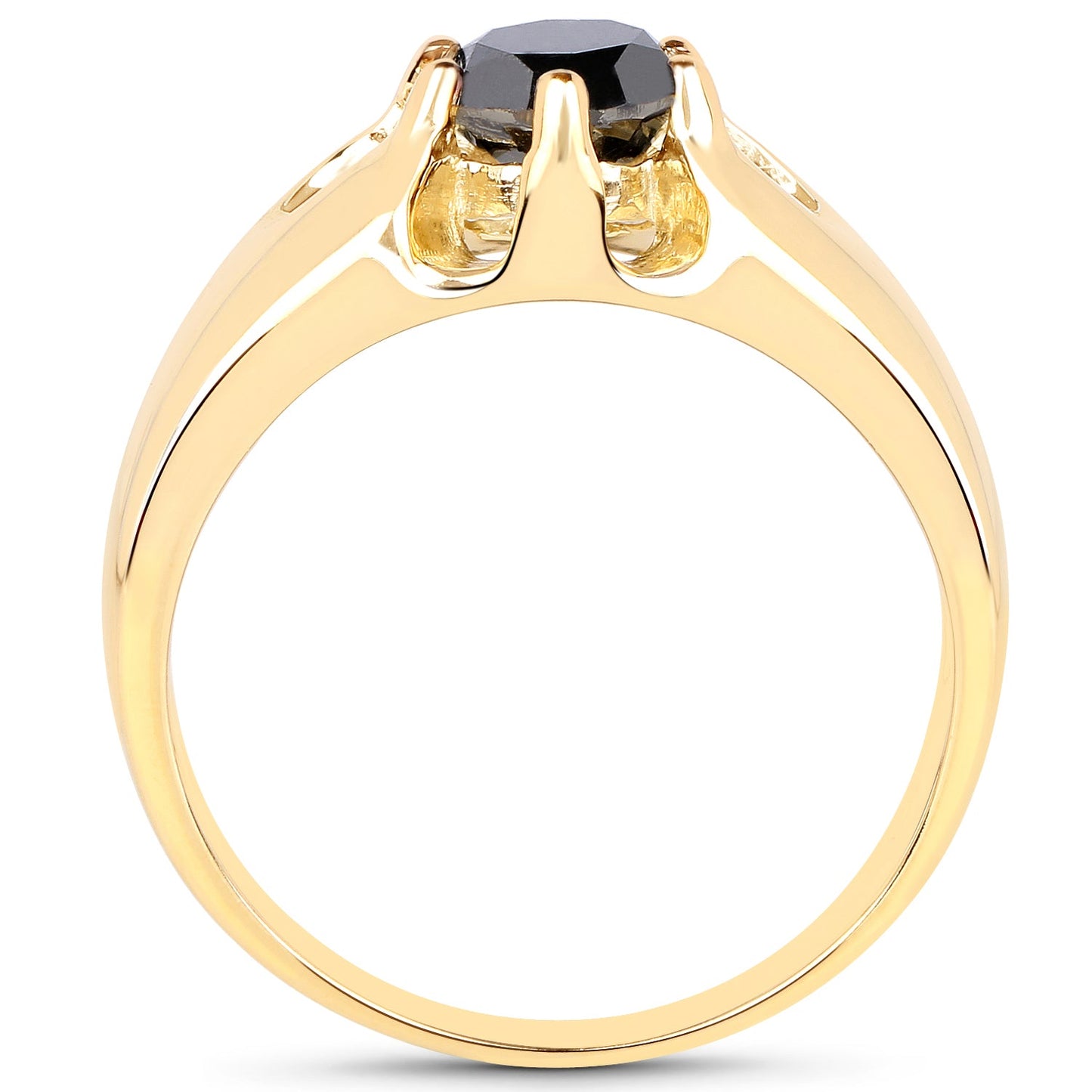 14K Yellow Gold Plated Black Diamond Sterling Silver Ring