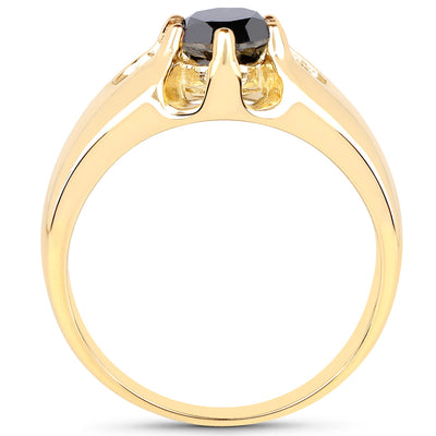 14K Yellow Gold Plated Black Diamond Sterling Silver Ring