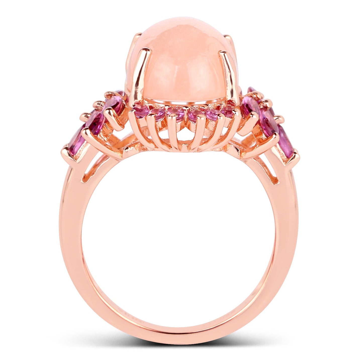 14K Rose Gold Plated Morganite & Rhodolite Sterling Silver Ring