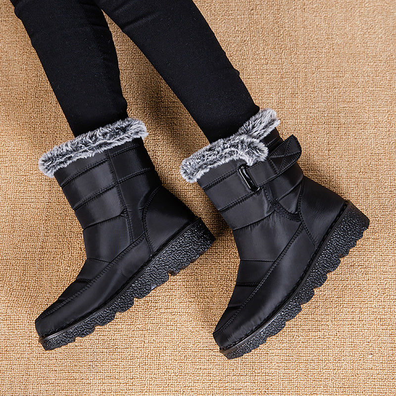 Botas de Nieve Impermeables de Piel Sintética para Mujer con Tacones Bajos