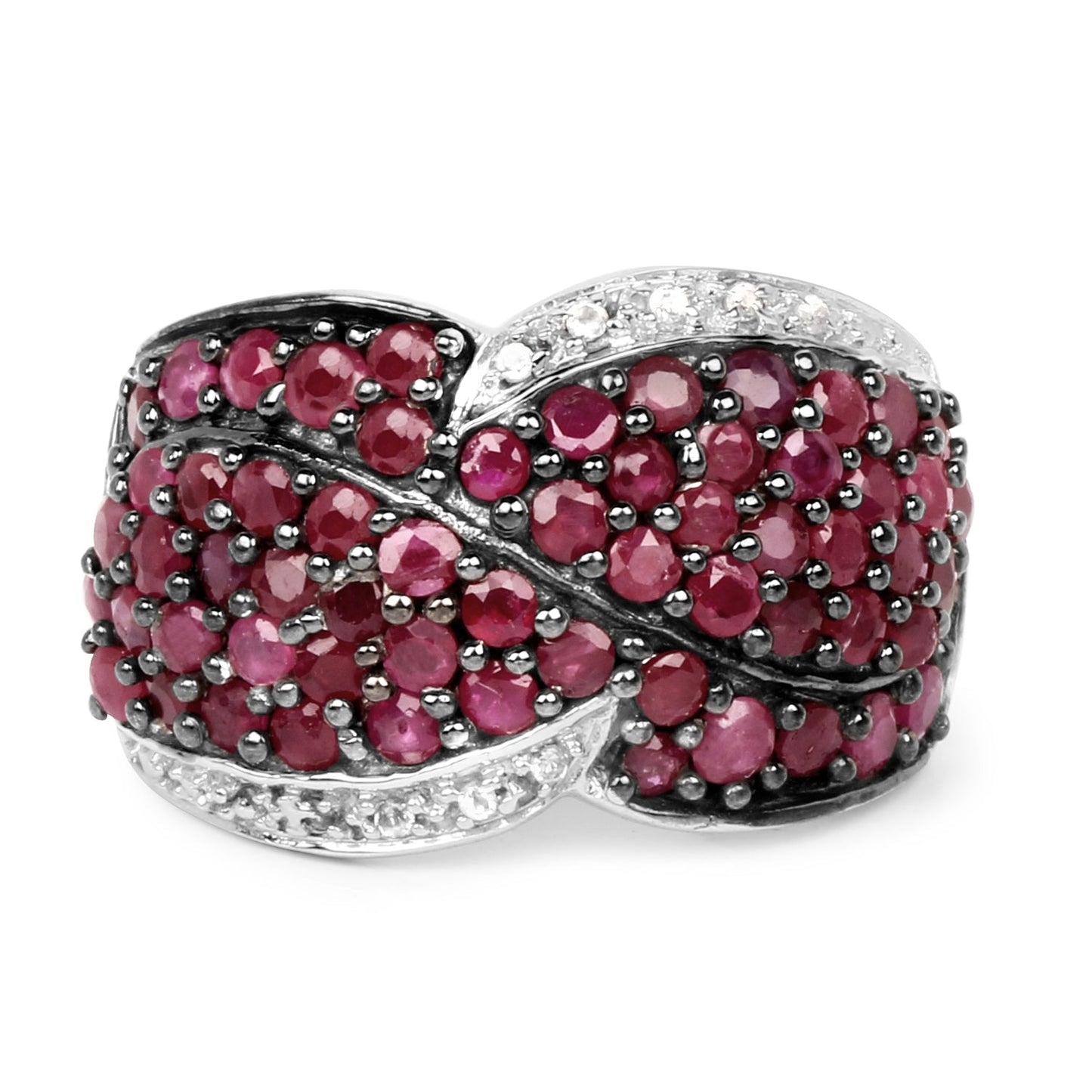 3.06 Carat Ruby & White Topaz .925 Sterling Silver Engagement Ring