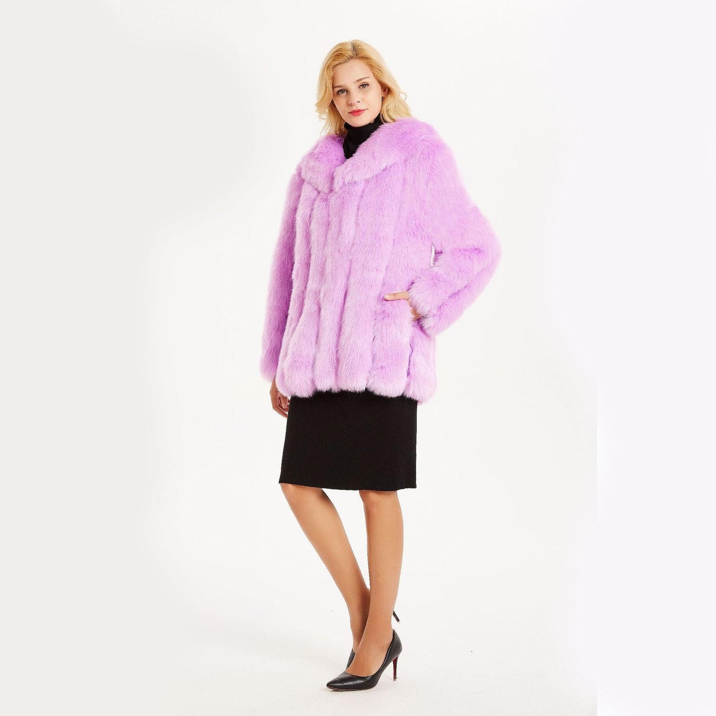 Stylish Fox-Fur Lapel Coat for Women