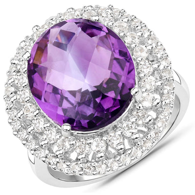 8.41 Carat Amethyst and White Topaz Sterling Silver Ring