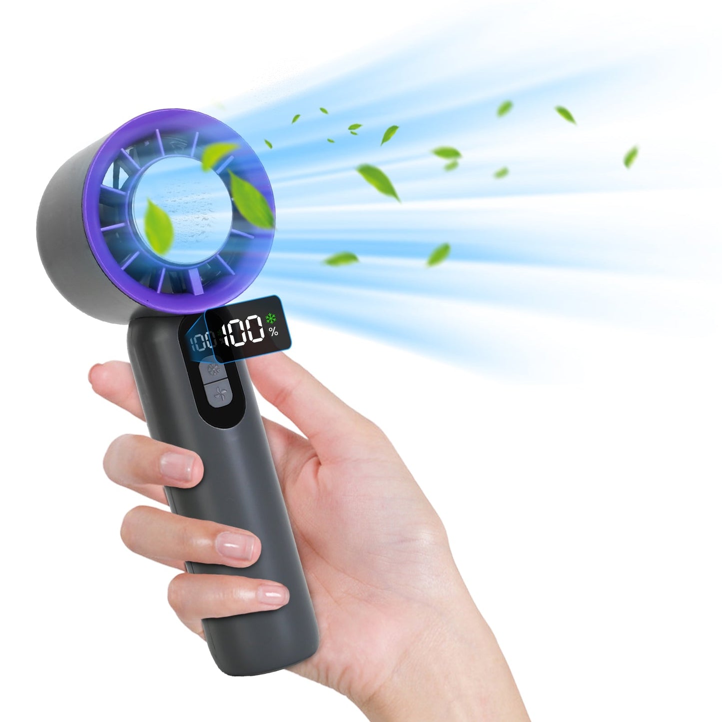 Ventilateur portable à main 100 vitesses avec refroidisseur à glace - Rechargeable et portable