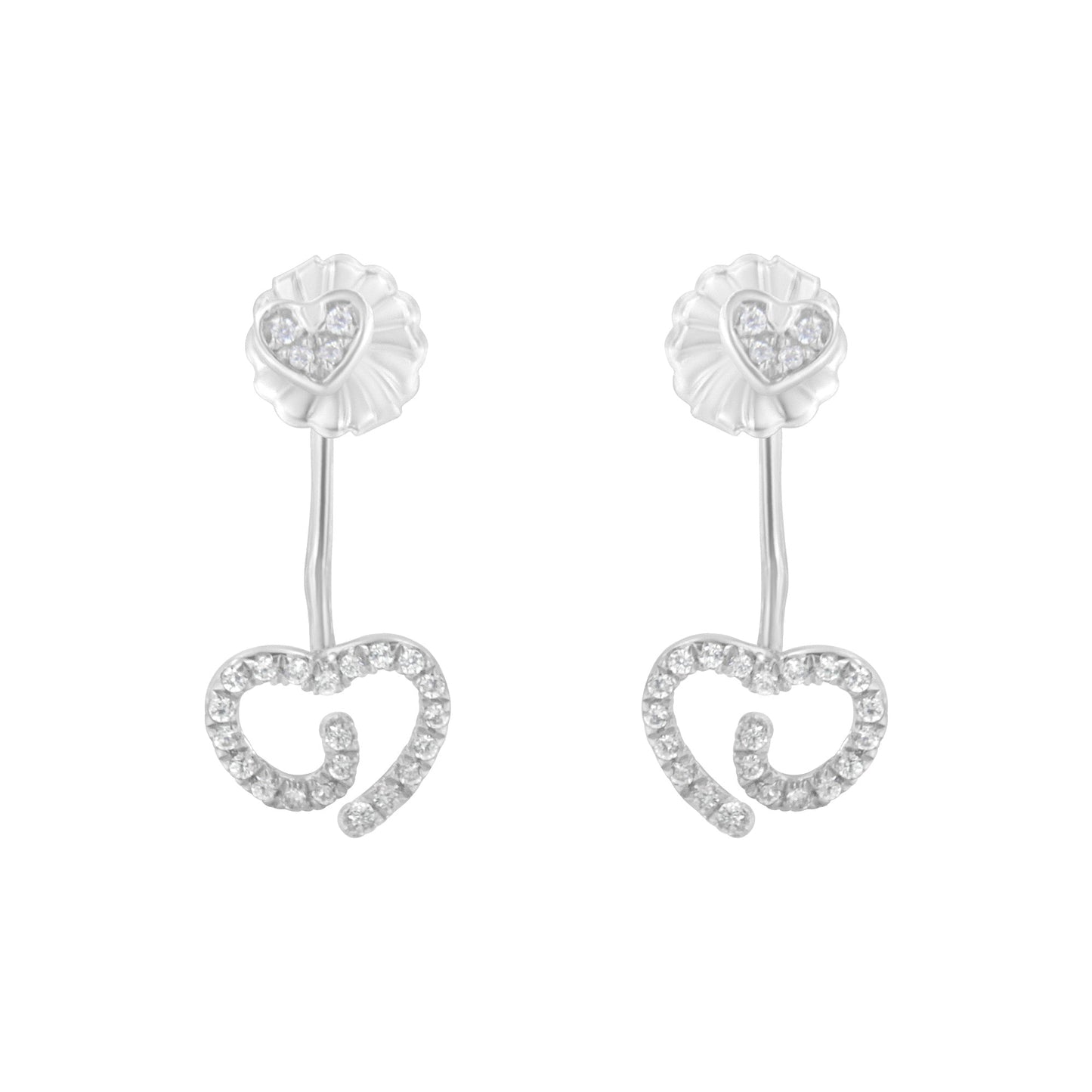 .925 Sterling Silver Diamond Swirl Heart Earrings