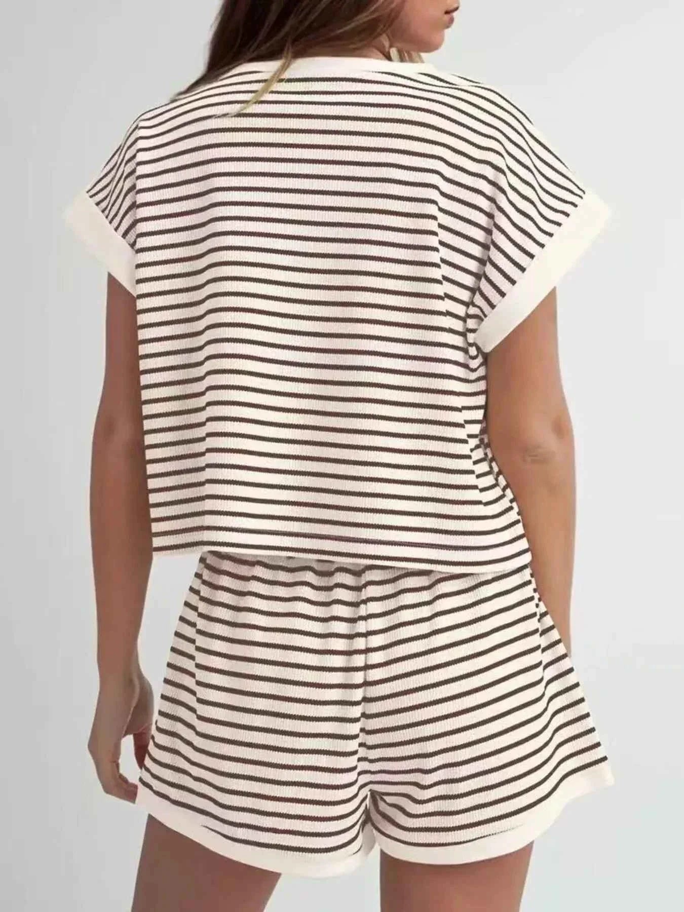 Striped Chic Plus Size Top & Shorts Set