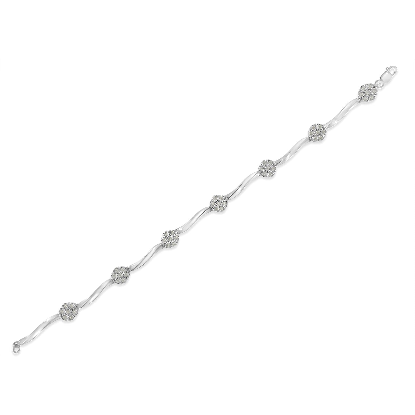 Bracelet de tennis en argent sterling .925 avec cluster de diamants