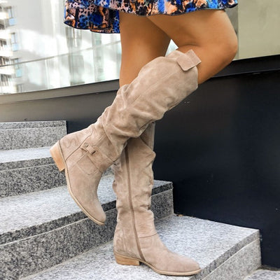 Botas de Mujer de Suede con Cremallera Lateral y Tacón Bajo Elegante