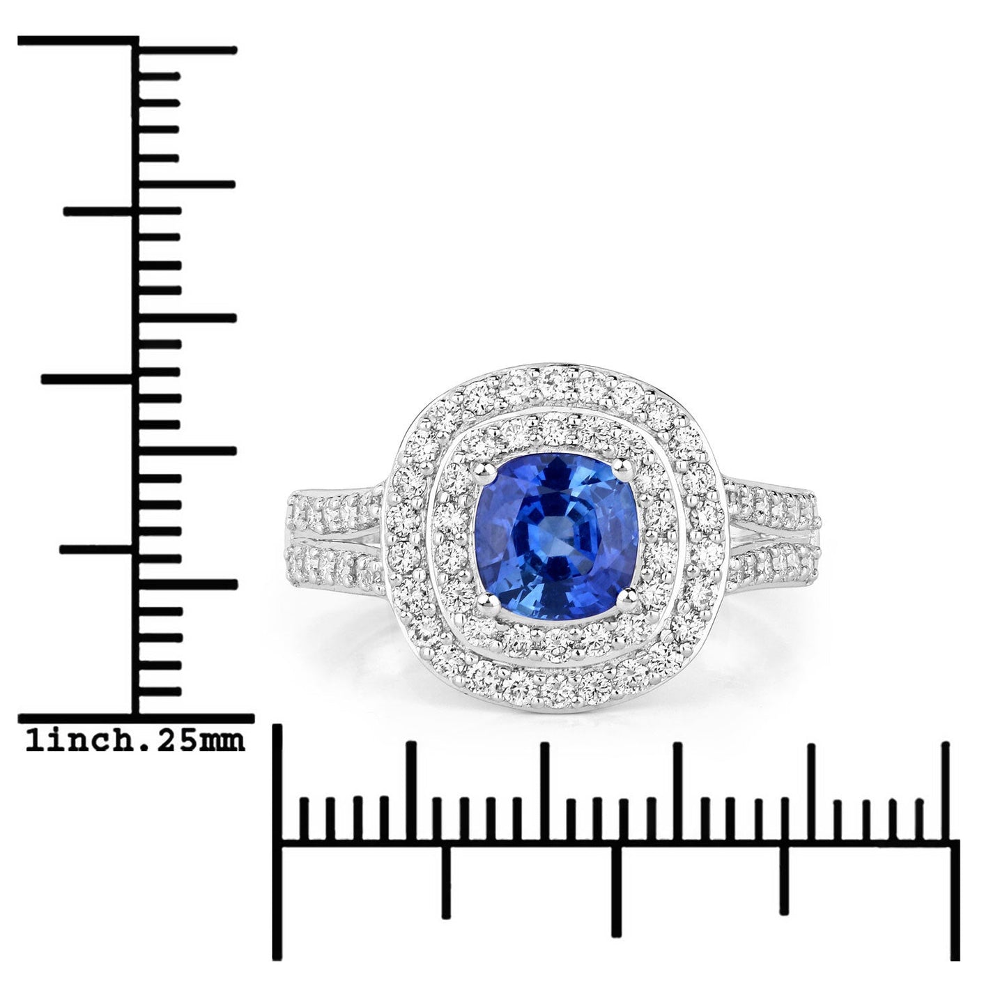 Anillo de Compromiso de Zafiro Azul y Diamante de 1.96 Quilates en Oro Blanco de 18K
