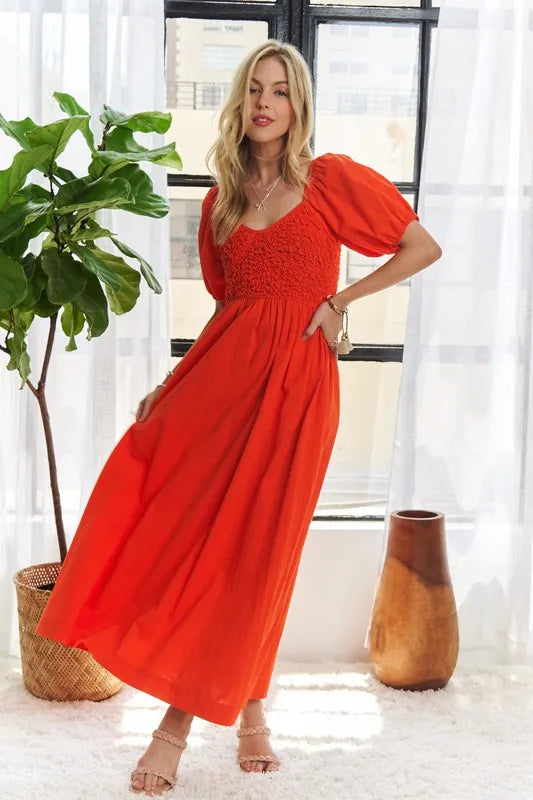 Vestido Elegante de Manga Abullonada con Fruncido para Mujeres