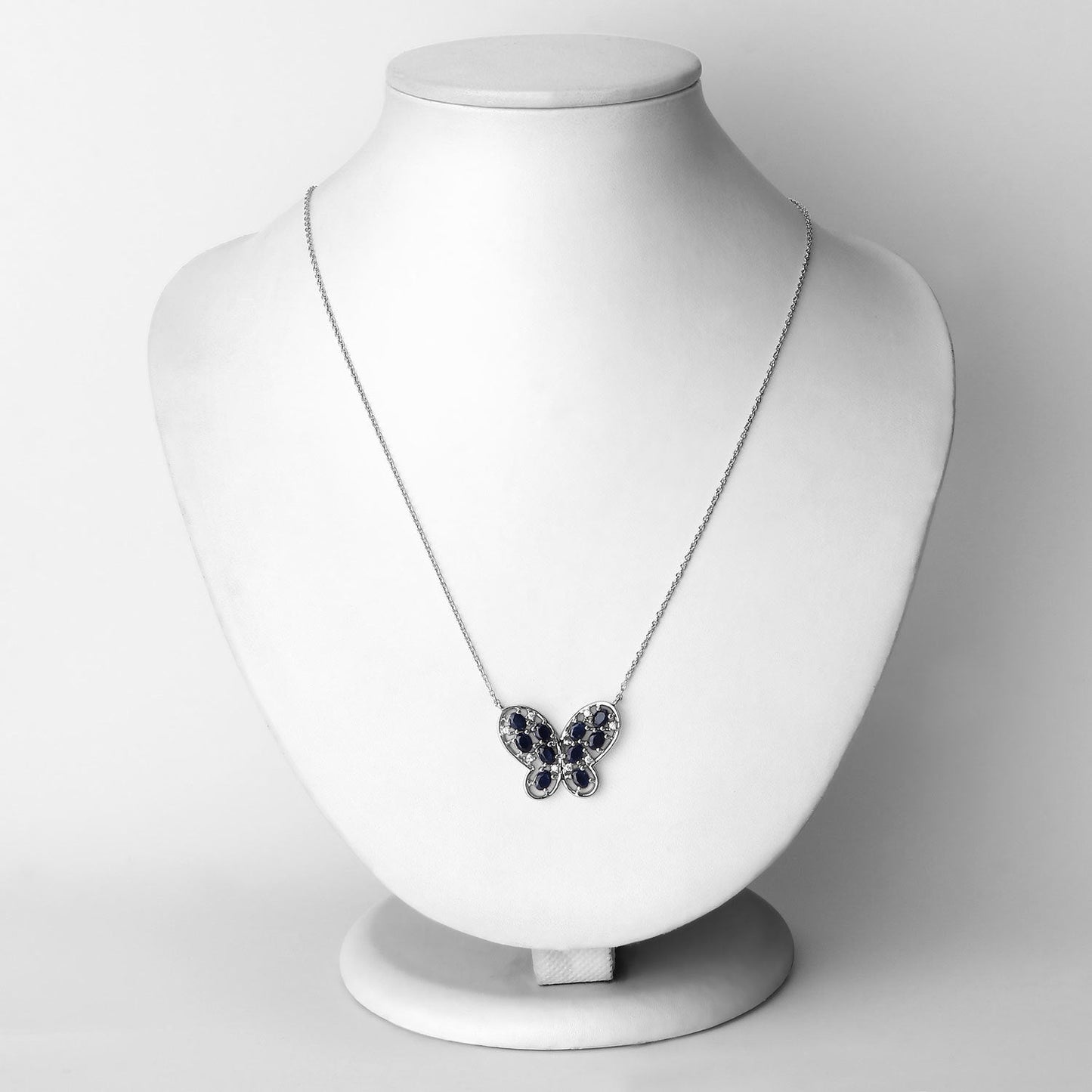 2.16 Carat Genuine Blue Sapphire & White Zircon Necklace