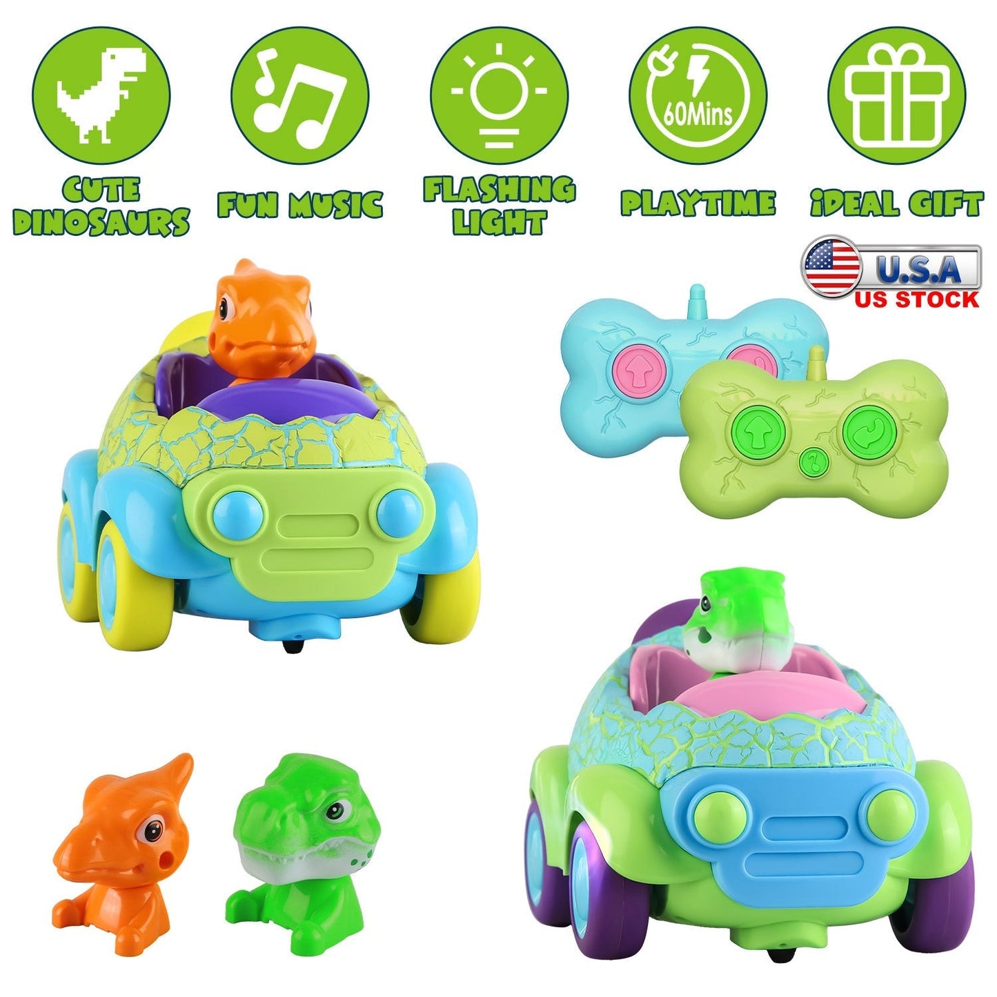 GBruno 2-Pack Dinosaur Remote Control Cars