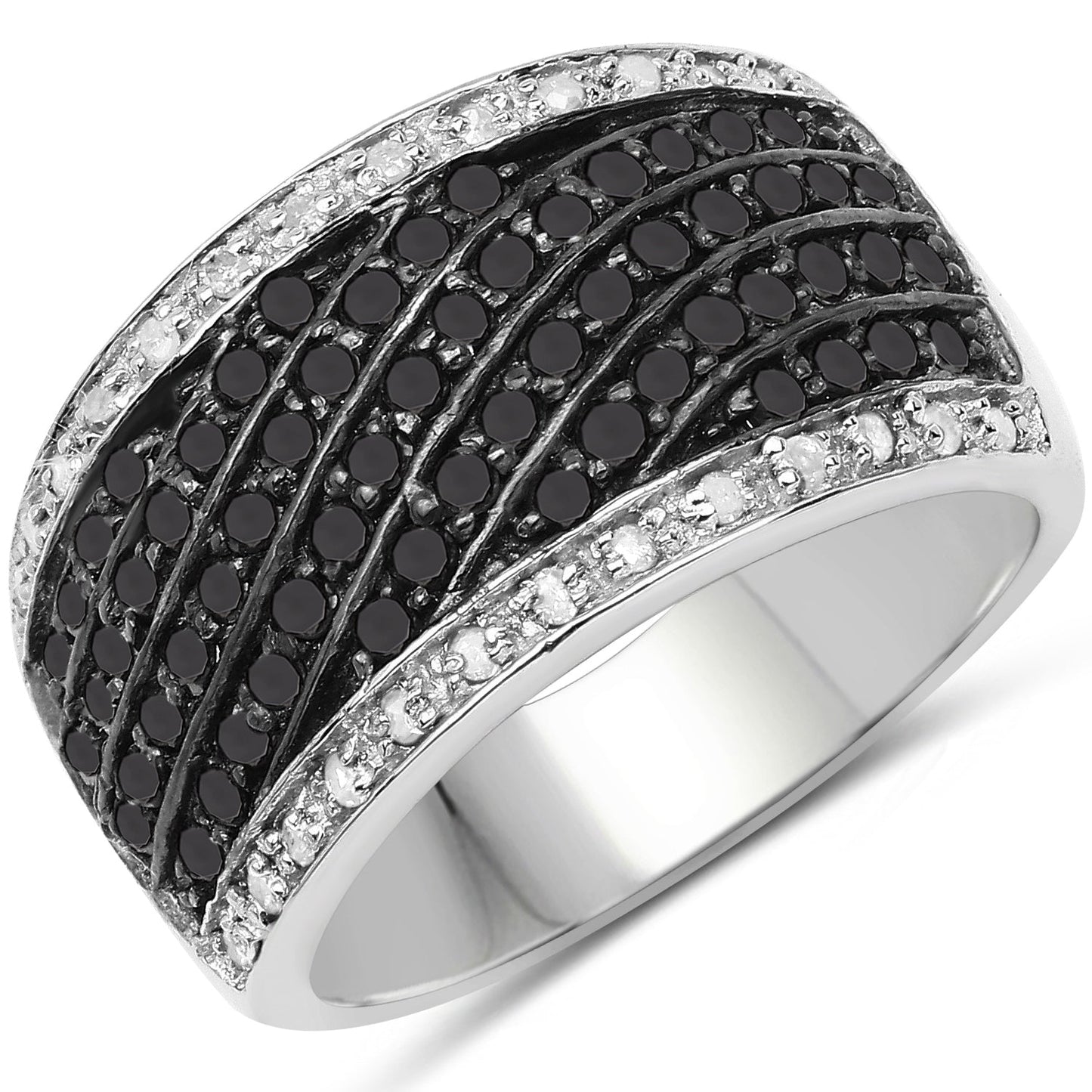 Bague de fiançailles en argent sterling avec diamants noirs et blancs de 0,79 carat