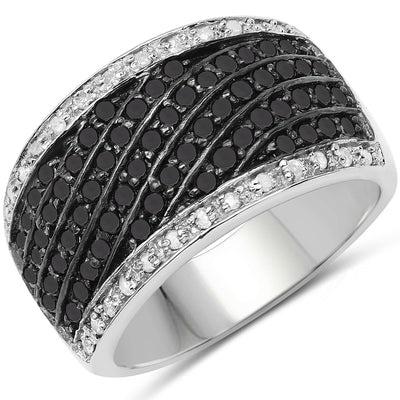 Bague de fiançailles en argent sterling avec diamants noirs et blancs de 0,79 carat