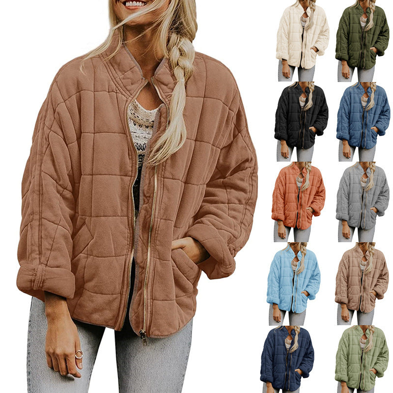 Veste d'hiver élégante à col montant zippée pour femmes