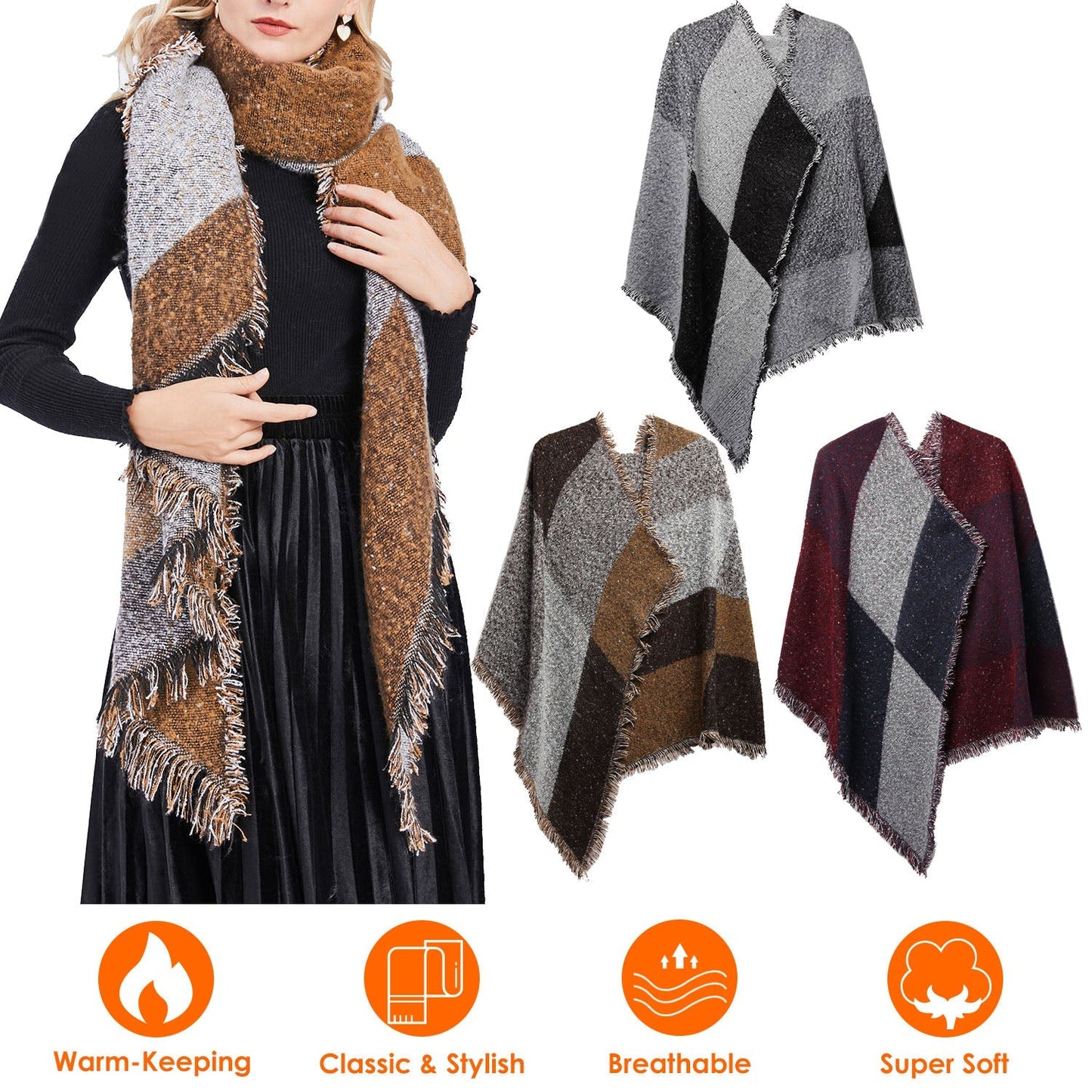 Women Winter Warm Scarf - Extra Thick Soft Knitted Shawl