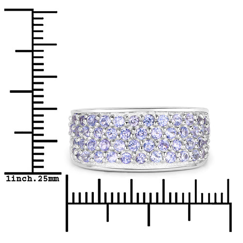 1.42 Carat Genuine Tanzanite Cluster Ring in Sterling Silver