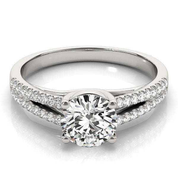 14k White Gold Split Shank Round Diamond Engagement Ring