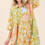 Floral Button Detail Long Sleeve Shirt Dress for Women