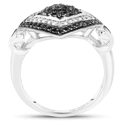Bague en Argent Sterling avec Diamants Blancs et Noirs de 0,56 Carat