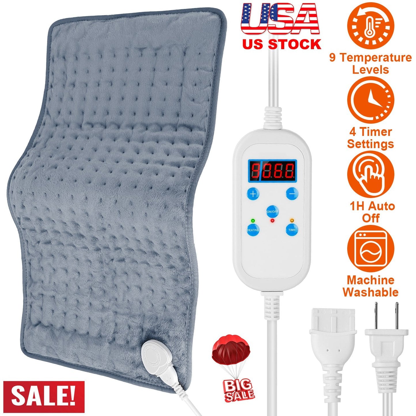 Electric Heating Pad for Pain Relief - 22.8x11.4 inches