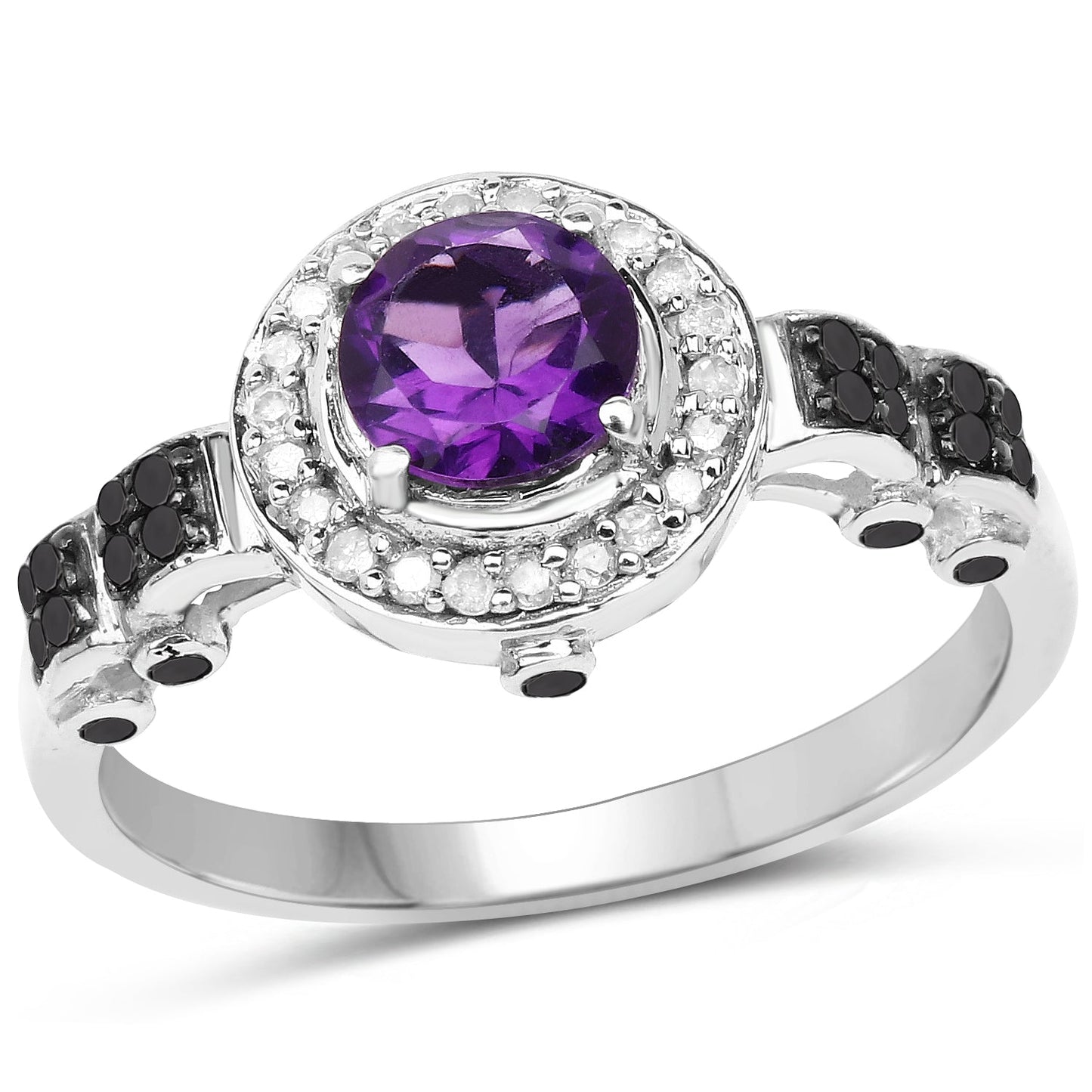 1.02 Carat Genuine Amethyst & Diamond Sterling Silver Ring