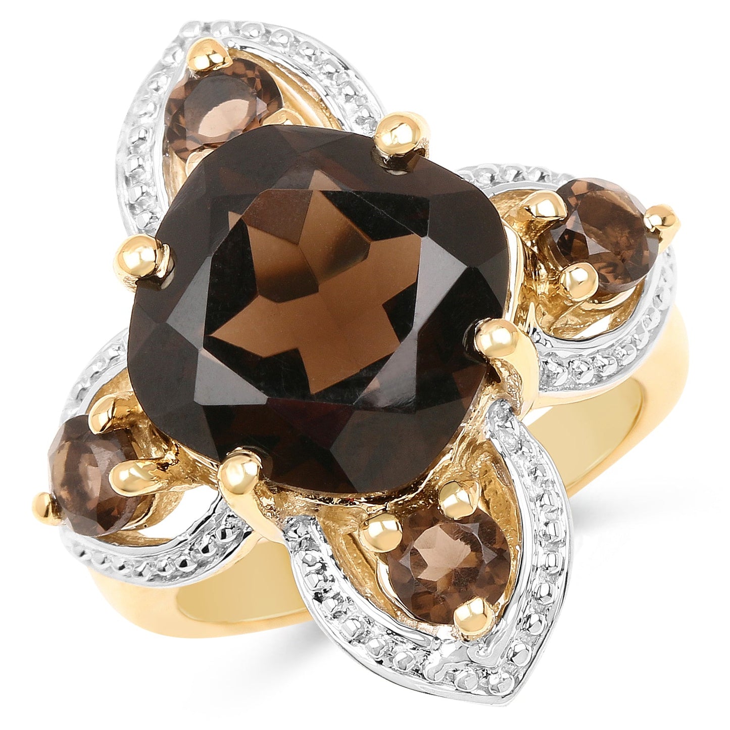 14K Yellow Gold Plated Smoky Quartz Cocktail Ring