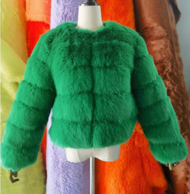 Elegant Faux Fur Patchwork Overcoat