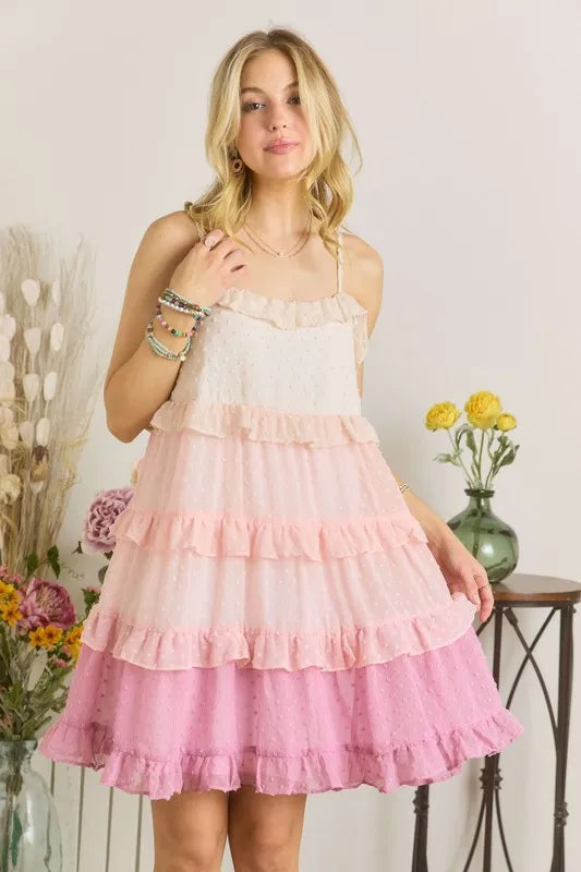 Swiss Dot Ruffled Tiered Mini Dress - Elegant & Playful