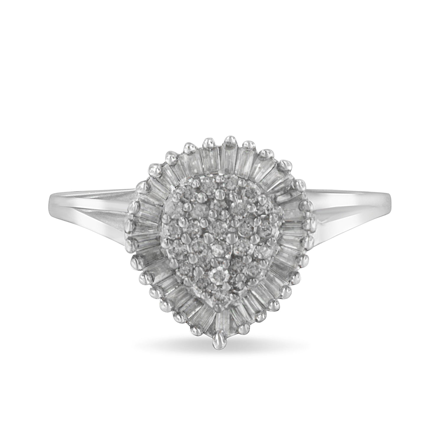 10K White Gold Diamond Pear Shaped Cocktail Ring - Size 5